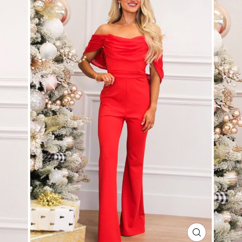 Vibrant Red Off-Shoulder Wide-Leg Jumpsuit